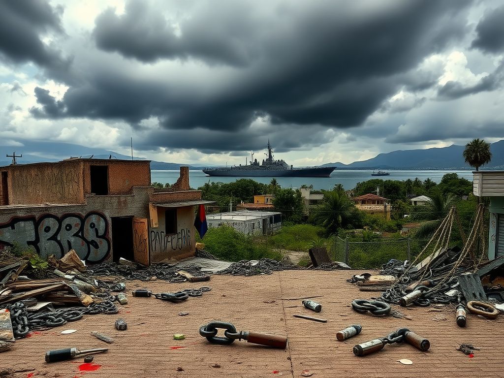 Flick International A desolate Venezuelan landscape showing urban decay and conflict signs