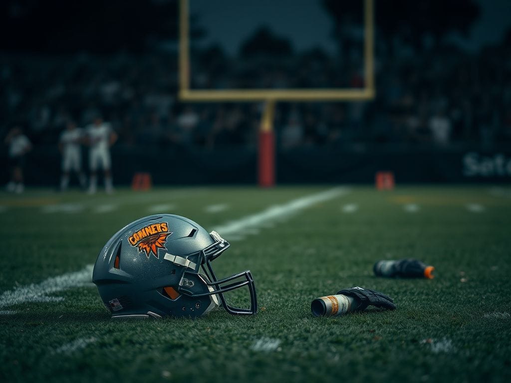 Flick International Abandoned football helmet on the field after a player injury