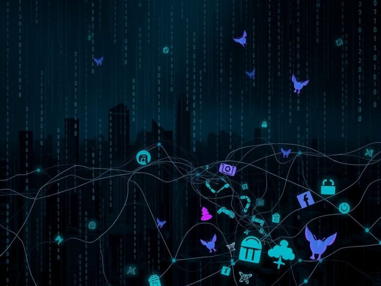 Flick International Dark, moody digital landscape depicting tangled web of online accounts related to would-be Trump assassin