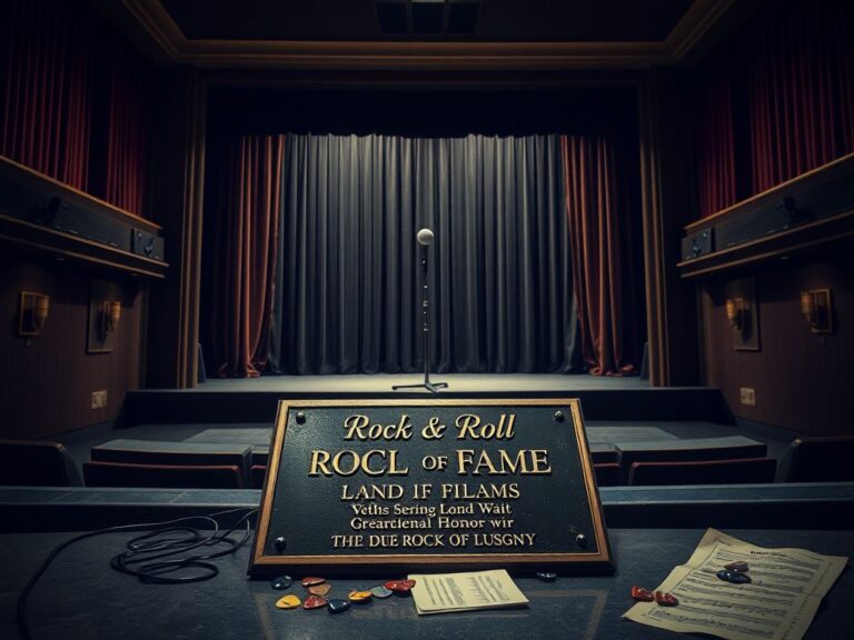 Flick International An empty stage with a vintage microphone in a dimly-lit music hall, symbolizing unfulfilled legacy.