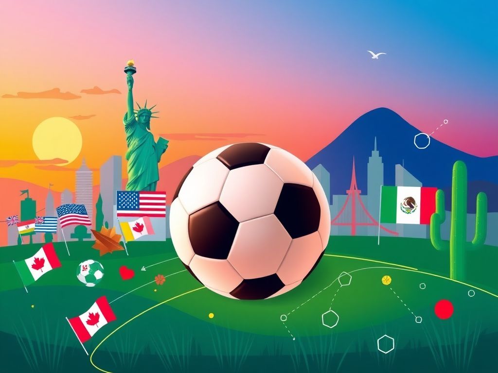 Flick International Abstract representation of the 2026 World Cup with soccer ball and flags