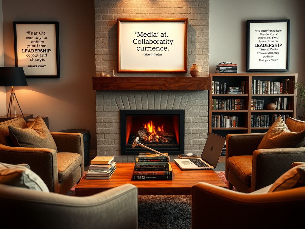 Flick International Cozy fireside setting with students and CEO Suzanne Scott engaging in conversation