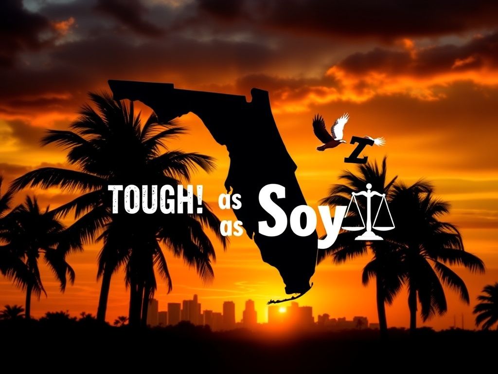 Flick International A dramatic sunset over the Florida skyline with palm trees and a stylized representation of the state.