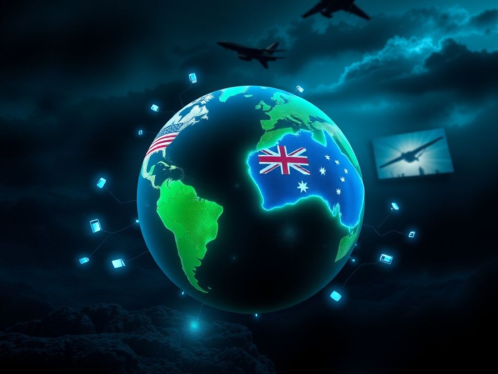 Flick International Abstract representation of a global supply chain with rare earth minerals and military themes