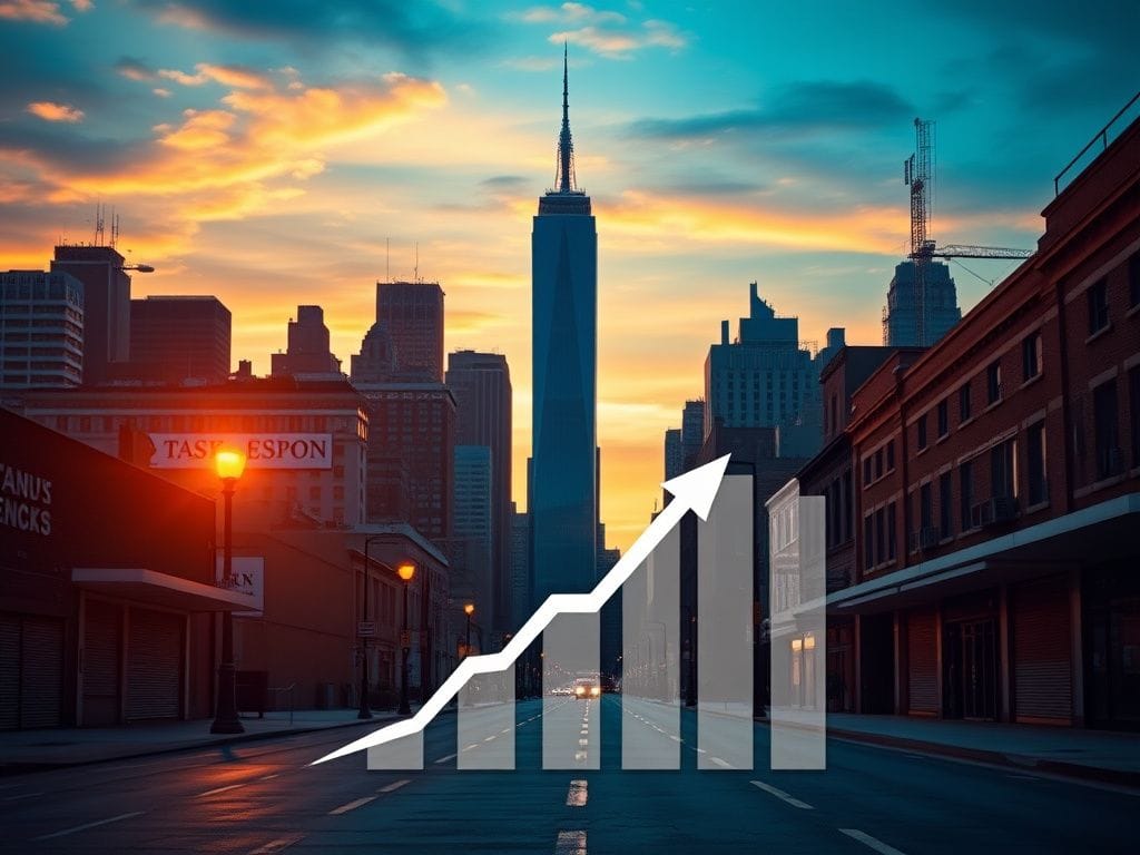 Flick International New York City skyline at sunset with economic downturn visuals
