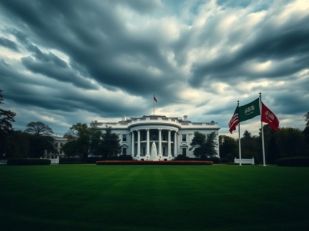 Flick International A panoramic view of the White House under a dramatic, cloud-filled sky.