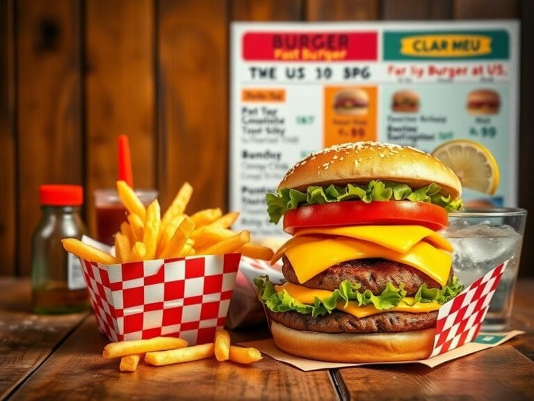 Flick International A delicious cheeseburger meal featuring a juicy burger, golden fries, and refreshing beverage