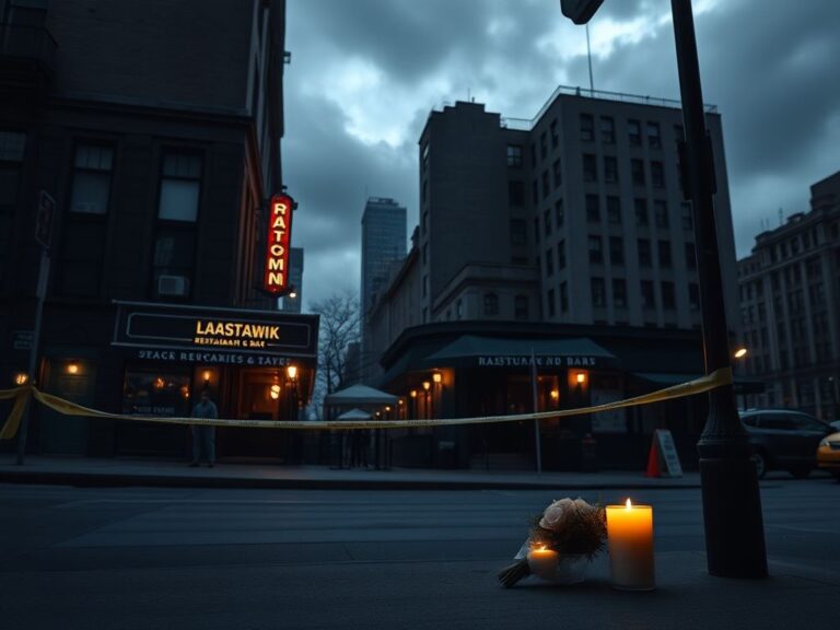 Flick International Exterior of a Midtown Manhattan restaurant and bar with caution tape after a shooting incident