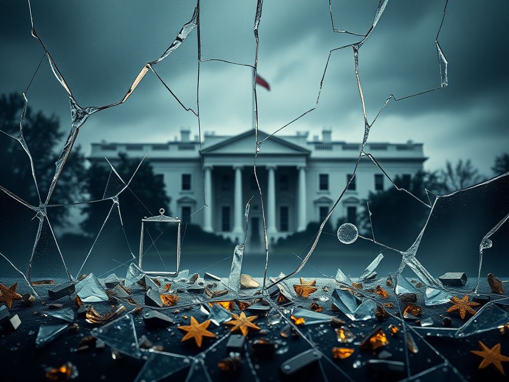 Flick International Weathered glass ceiling with shards, symbolizing barriers to female leadership