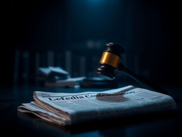 Flick International A dark courtroom with a silhouetted gavel raised, symbolizing a legal battle.