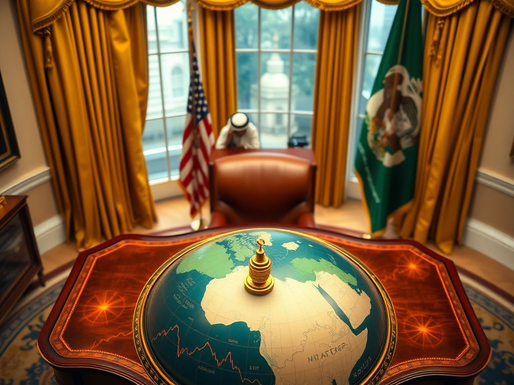 Flick International High-angle view of the Oval Office with globe and financial documents