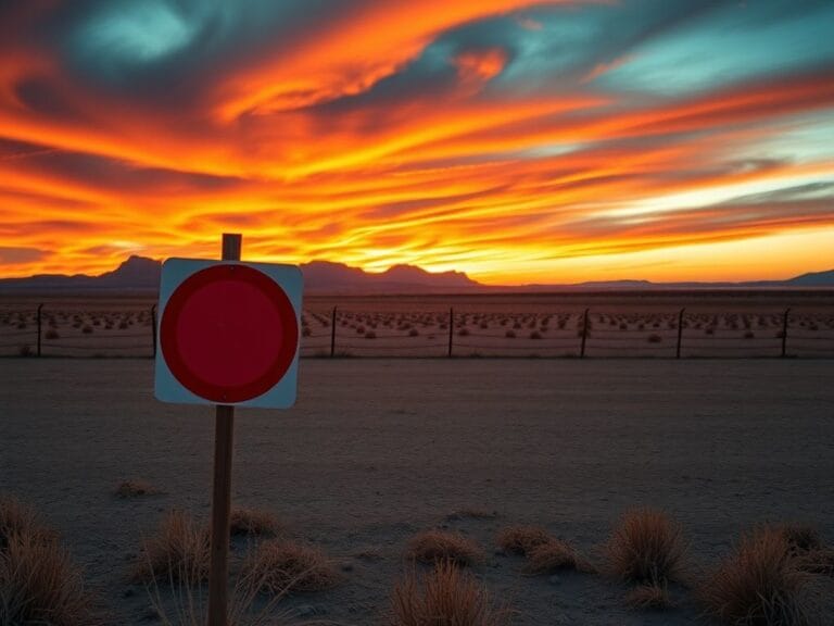 Flick International A vast stretch of arid Texas land marked with a 'No Trespassing' sign at sunset