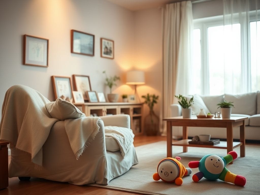 Flick International Cozy family living room with warm lighting and personal touches