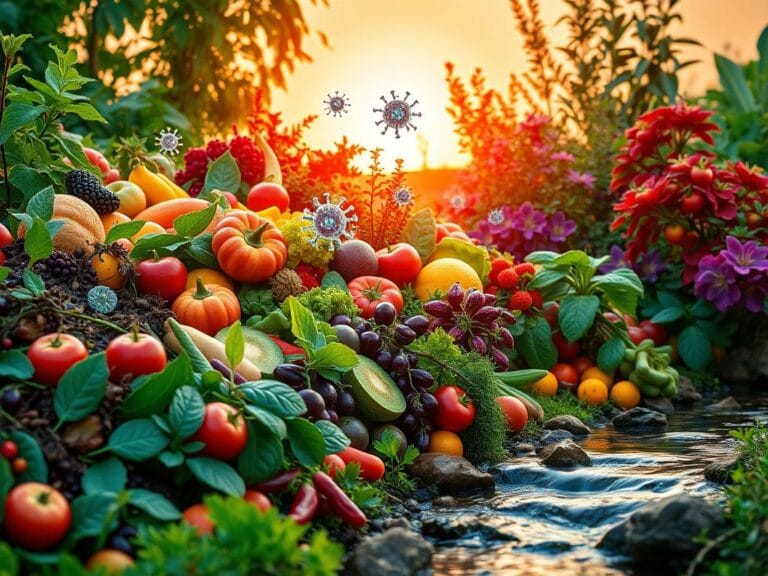 Flick International Close-up of a vibrant garden with colorful fruits, vegetables, and herbs symbolizing immune health