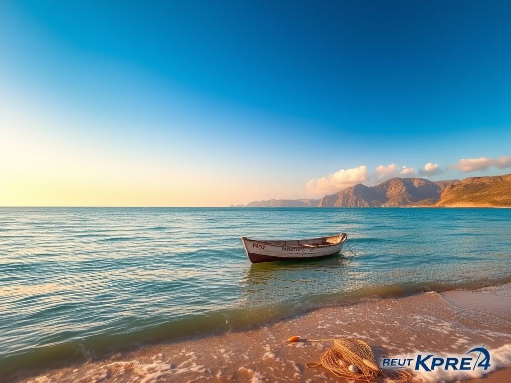 Flick International A serene coastal scene with an abandoned fishing skiff off the Baja California coast