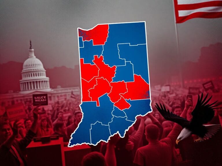Flick International Dramatic representation of Indiana's political map highlighting congressional redistricting