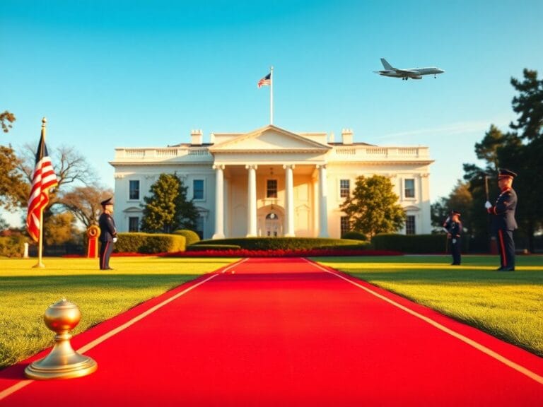 Flick International South Lawn of the White House featuring a vibrant red carpet and military honor guard