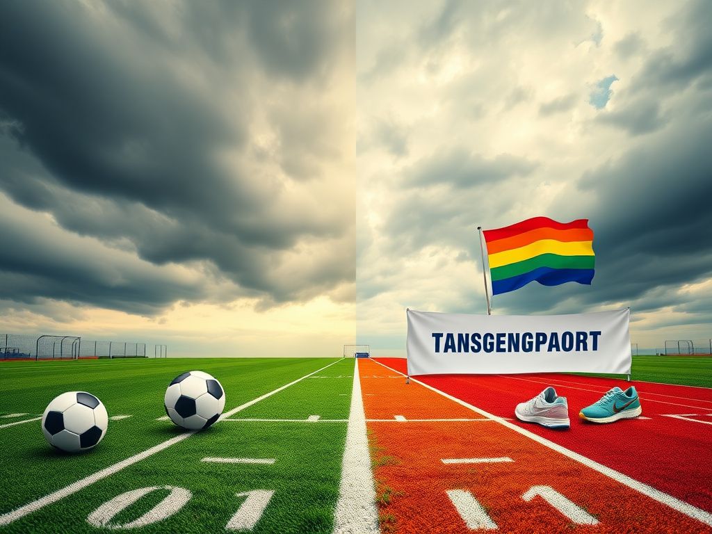 Flick International A powerful visual representation of the debate over women's sports and transgender rights, featuring a divided sports field.