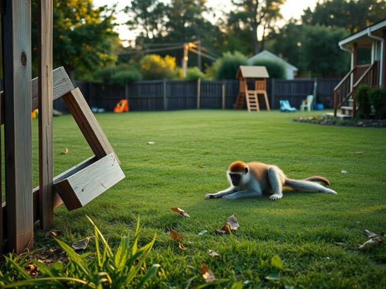 Flick International A distressed brown and white monkey lying on a suburban lawn after being shot by a mother to protect her children