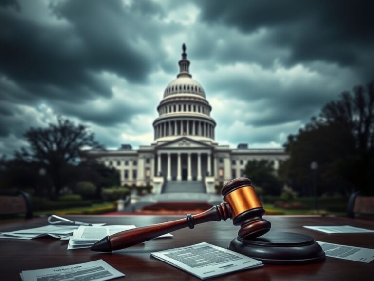 Flick International Dramatic view of the U.S. Capitol building under a stormy sky representing political tension