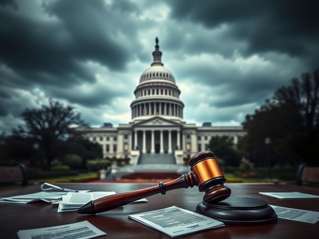Flick International Dramatic view of the U.S. Capitol building under a stormy sky representing political tension