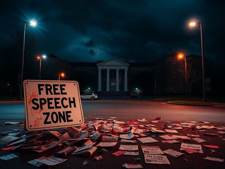 Flick International Shattered 'Free Speech Zone' sign amidst chaos at UC Berkeley