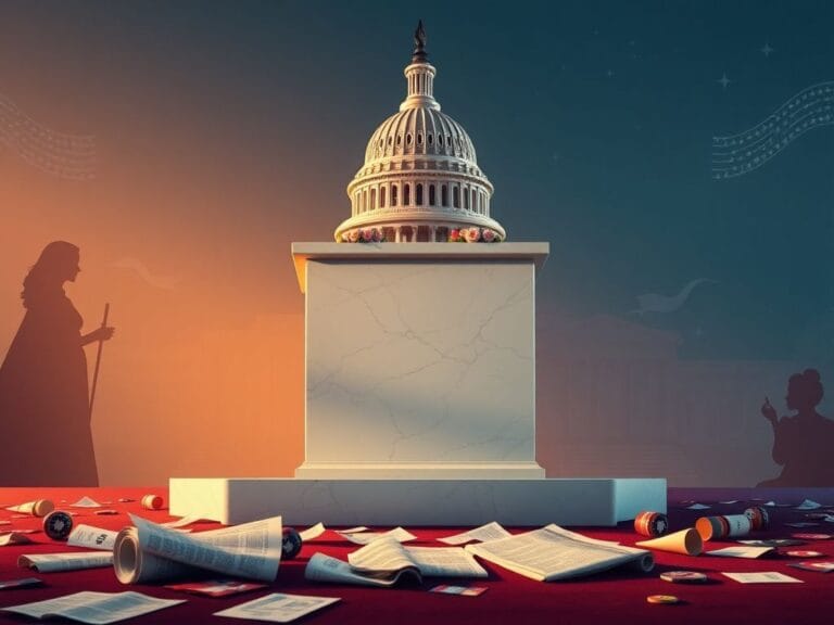 Flick International Symbolic white marble podium representing female leadership in front of the U.S. Capitol