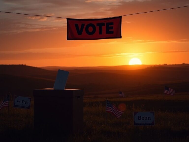 Flick International Dramatic landscape of a Tennessee congressional district featuring a ballot box and 'Vote' banner