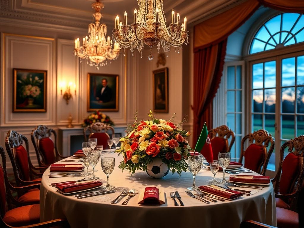 Flick International Luxurious dining table set in the White House with elegant decor for a prestigious event.