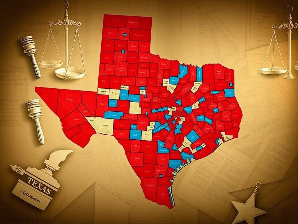 Flick International Detailed political map of Texas showing congressional district boundaries and gerrymandering complexities