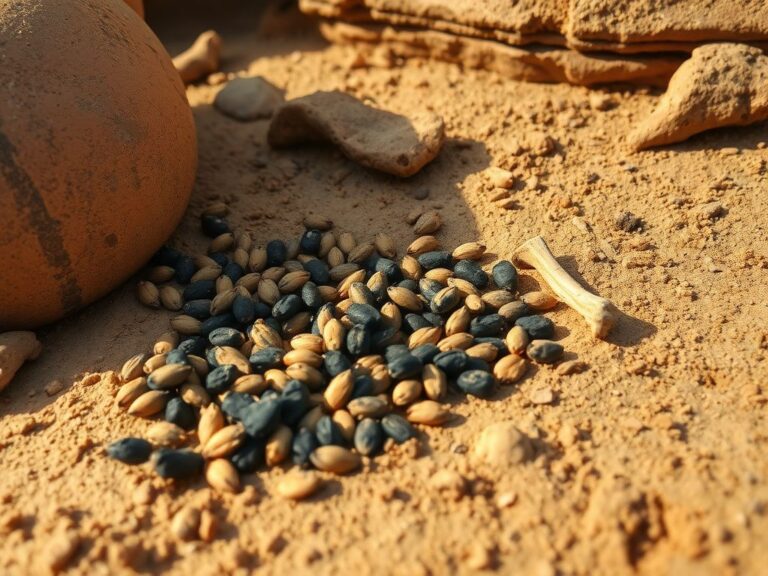 Flick International Close-up view of charred ancient barley grains discovered at an archaeological site in Turkey