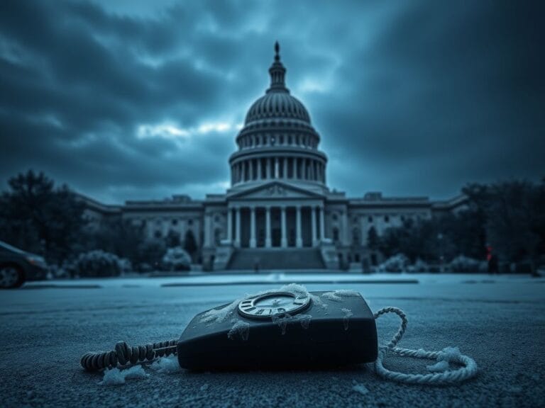 Flick International Somber depiction of a darkened Capitol building shrouded in frost symbolizing government investigations