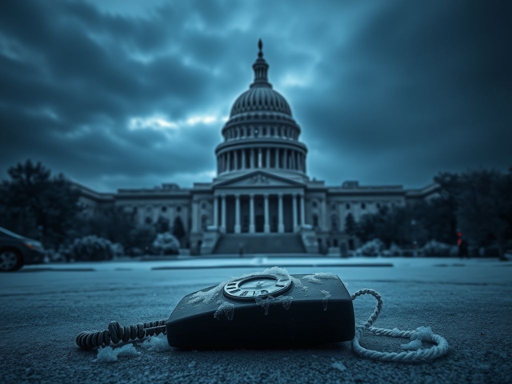 Flick International Somber depiction of a darkened Capitol building shrouded in frost symbolizing government investigations