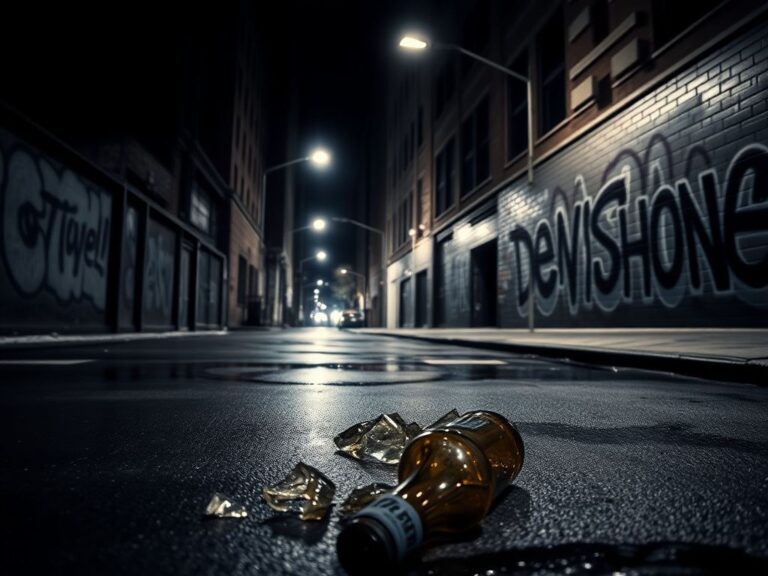 Flick International Dark urban street scene in Chicago at night reflecting violence and chaos