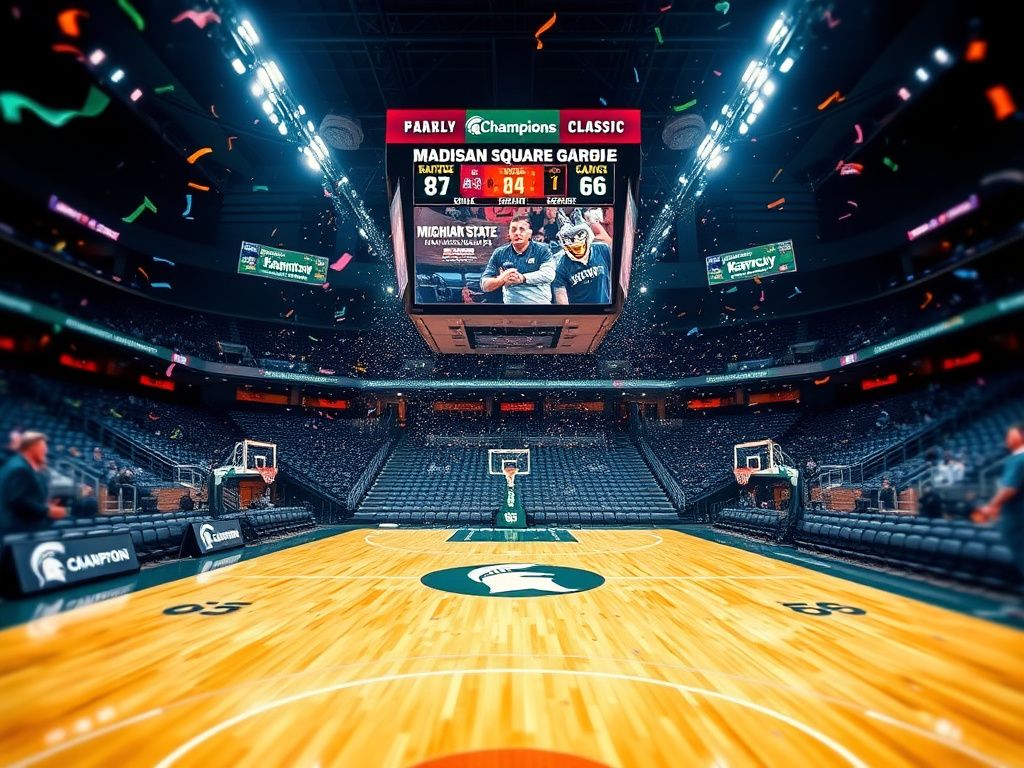 Flick International Basketball court at Madison Square Garden during the Champions Classic match between Michigan State and Kentucky