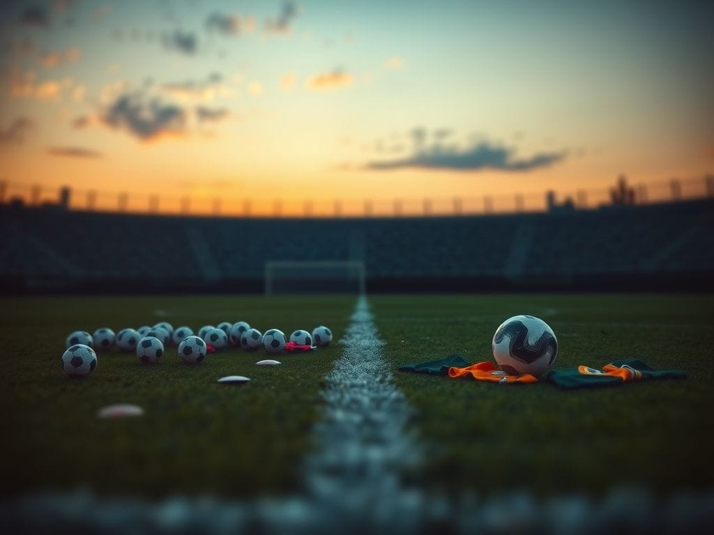 Flick International Tense soccer field scene at twilight highlighting division and unity
