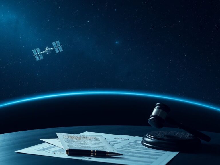 Flick International Starry night sky with Earth and legal documents symbolizing space law