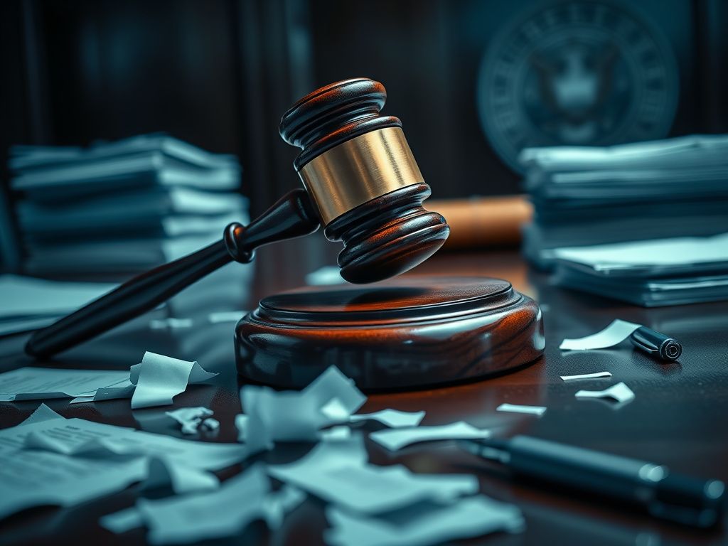 Flick International Close-up of a gavel striking a wooden block on a legislative desk, symbolizing accountability