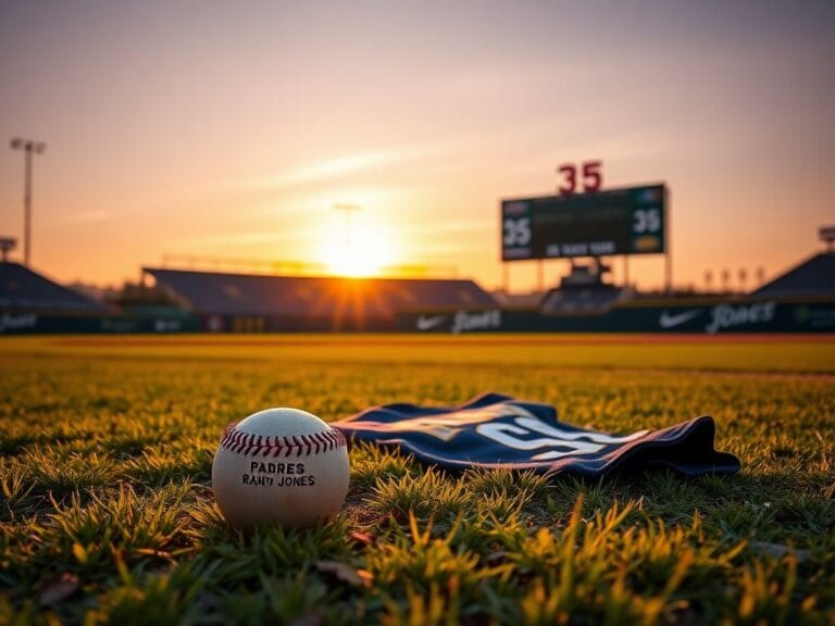 Flick International A serene baseball field with a Padres jersey and baseball symbolizing Randy Jones' legacy