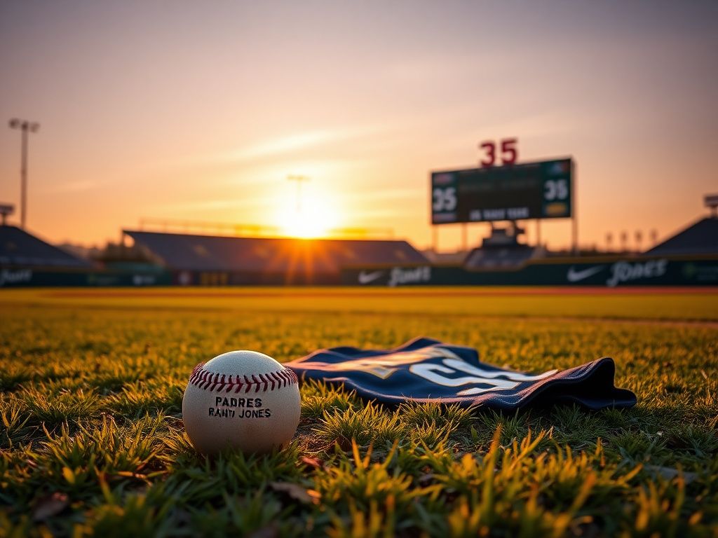 Flick International A serene baseball field with a Padres jersey and baseball symbolizing Randy Jones' legacy
