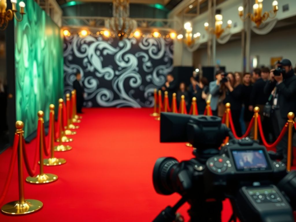 Flick International Red carpet scene at the 'Wicked' premiere featuring photographers and elegant decor