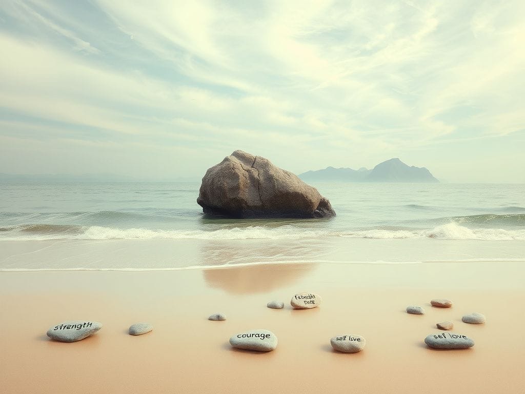 Flick International Serene landscape symbolizing resilience with a weathered rock and gentle waves