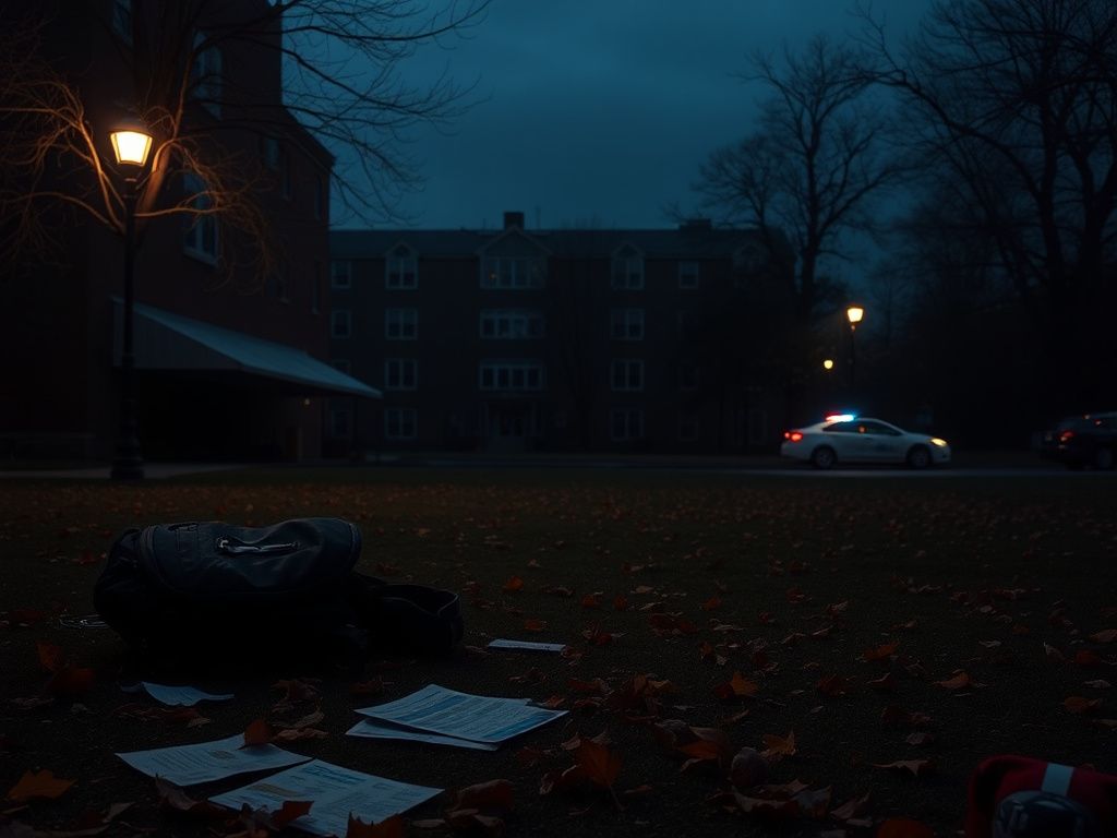 Flick International Dimly lit campus scene at Howard University with abandoned personal items after homecoming shooting
