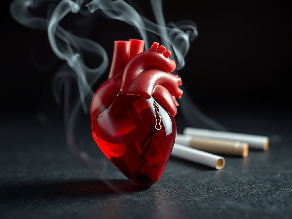 Flick International Close-up of a glass heart model surrounded by gray smoke, symbolizing the dangers of smoking