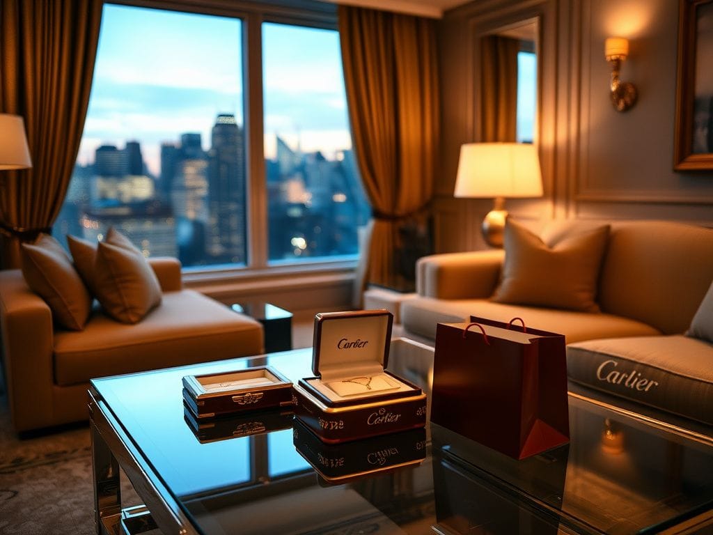 Flick International Luxurious Manhattan apartment interior with designer furnishings and jewelry boxes