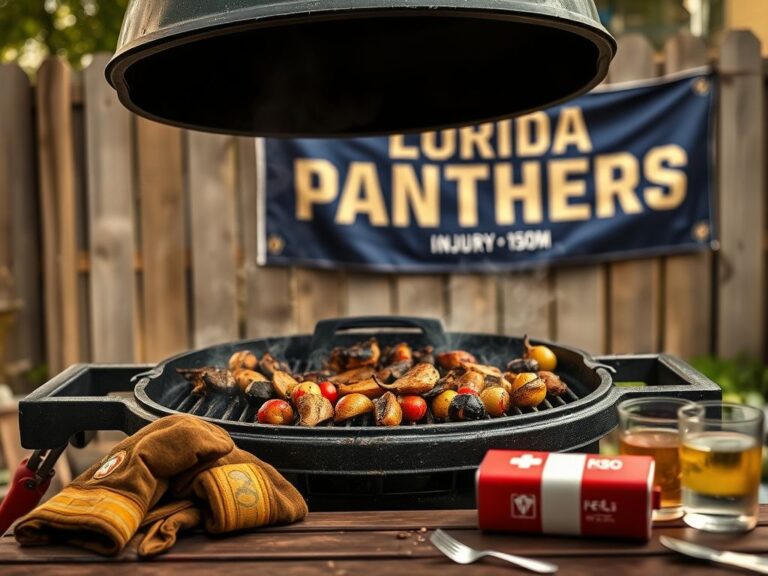 Flick International Close-up view of a barbecue grill with smoke and charred food after a cooking mishap
