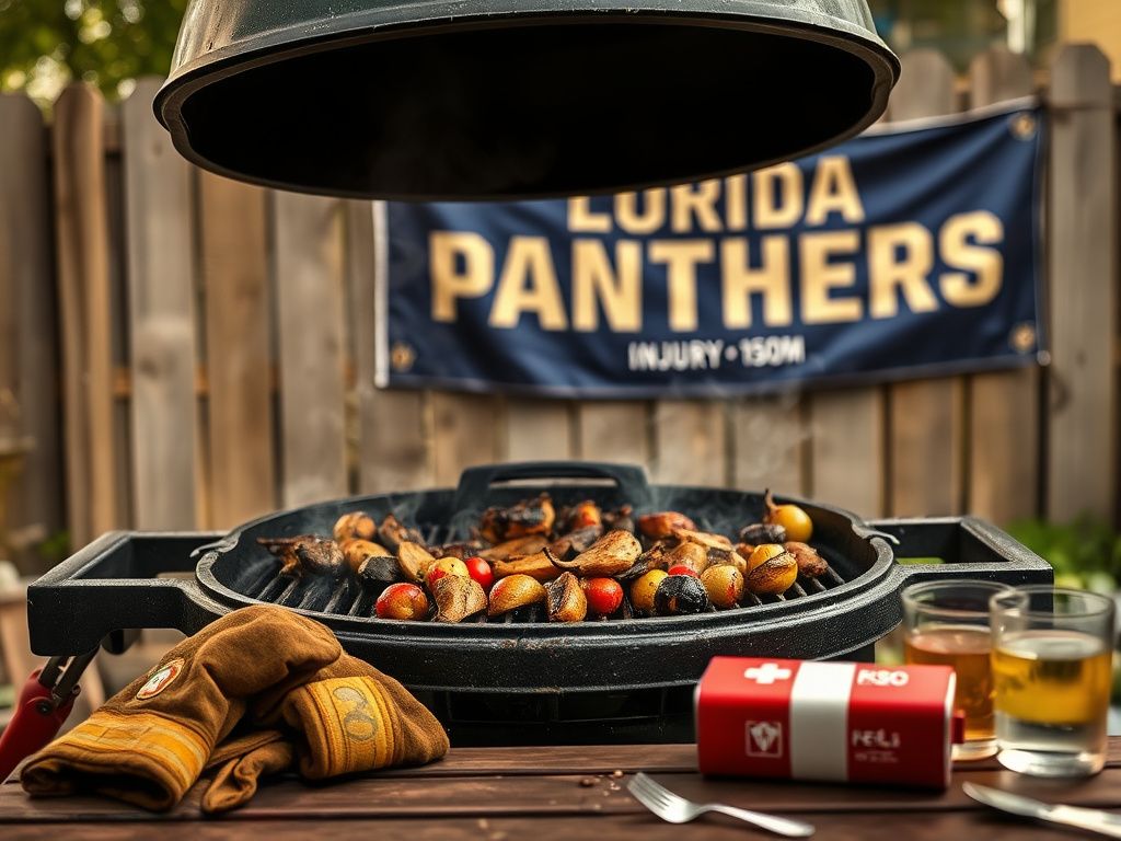 Flick International Close-up view of a barbecue grill with smoke and charred food after a cooking mishap