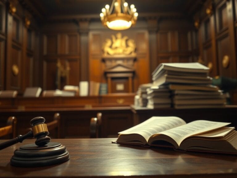 Flick International Dramatic courtroom scene with a gavel on a judge's bench