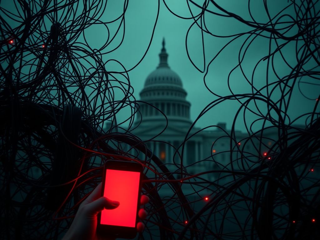 Flick International Abstract representation of tangled telephone lines symbolizing political surveillance