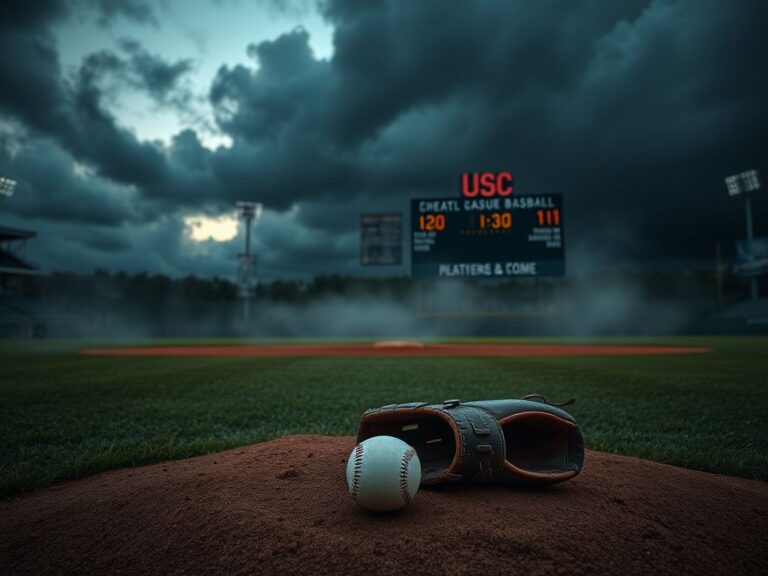 Flick International Empty baseball field at dusk with a weathered glove and baseball on the pitcher's mound symbolizing the MLB gambling scandal